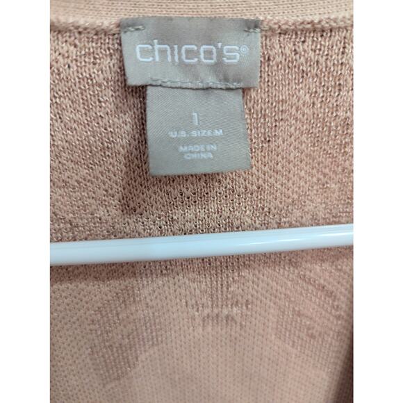 Pretty light pink duster style floral /jacquard cardigan by Chicos size 1 - Picture 3 of 11